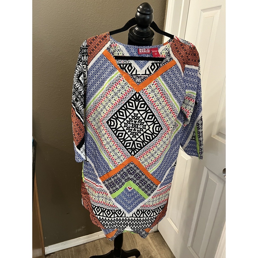 Red Ranch Roll Tab Sleeve Country‎ Dress SZ medium Western Wear